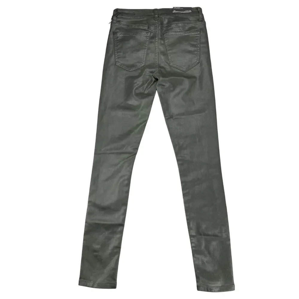 NWT JOE'S JEANS The Icon Mid Rise Skinny Ankle Sz 24 Green Coated Laser Camo - Picture 3 of 8